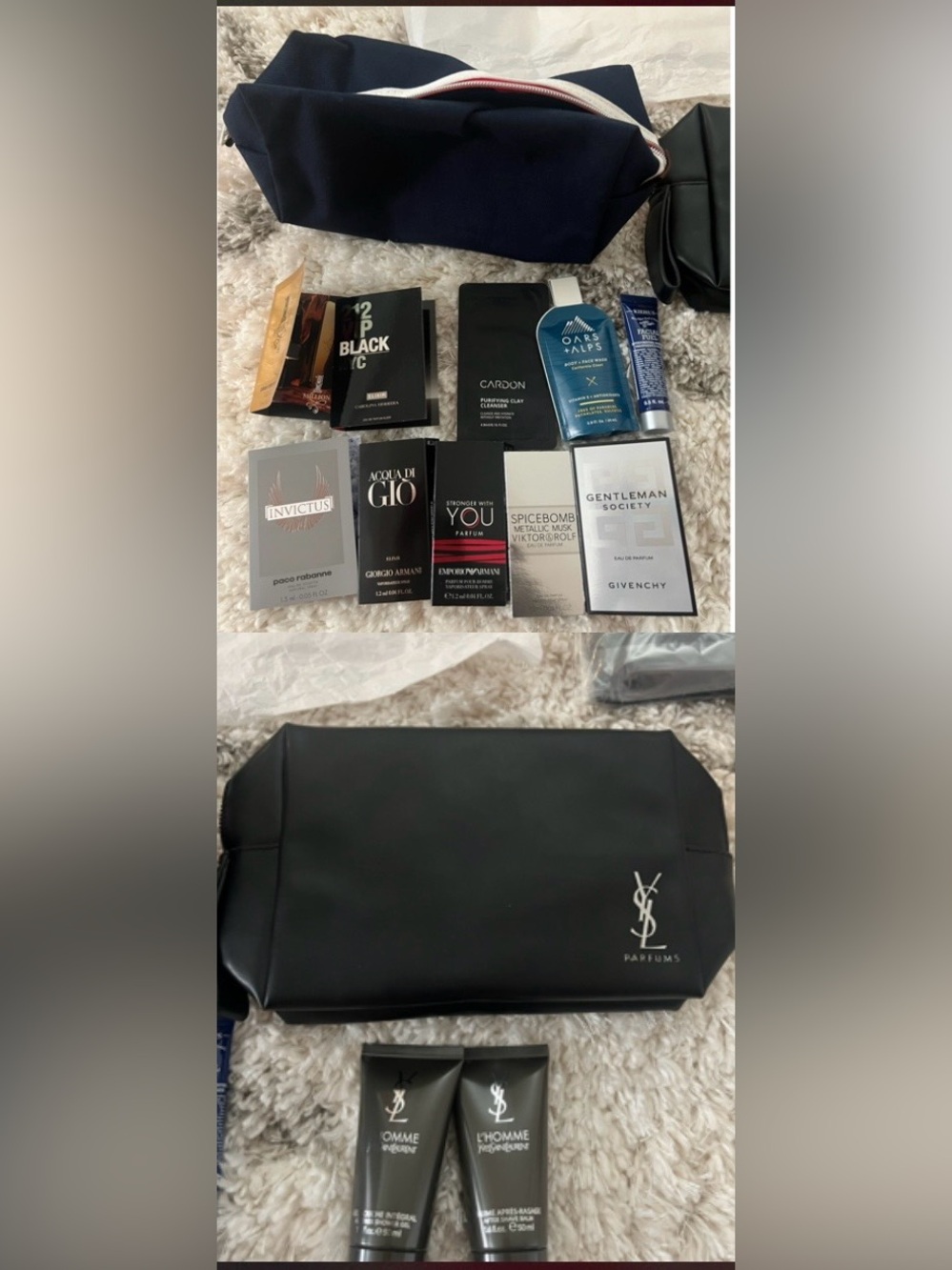 New YSL Black Toiletry Bag with Silver Logo + zip pouch and freebies